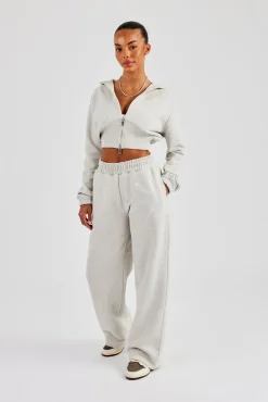 Embroidered Cernucci Wide Leg Jogger - Ash Grey