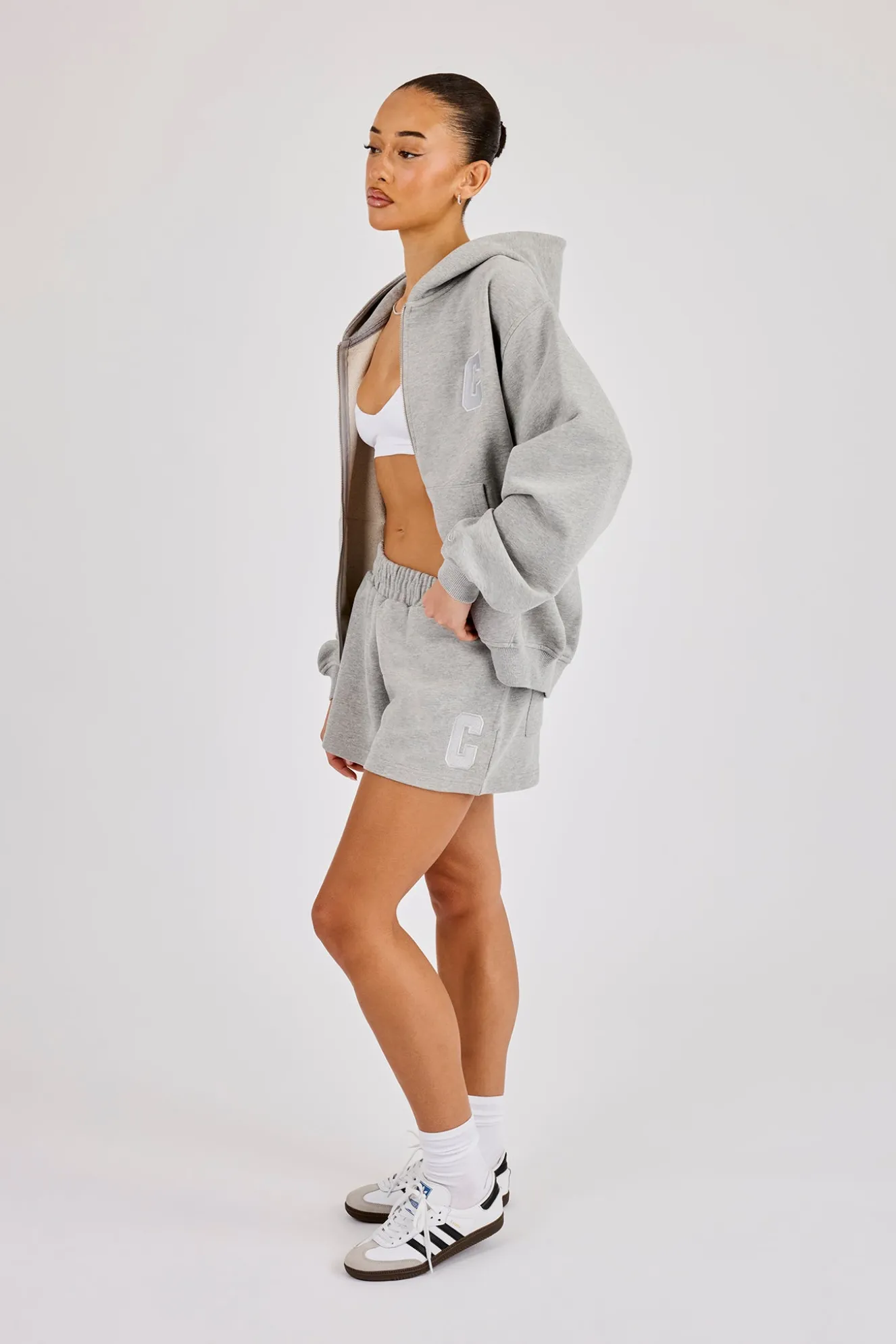 Embroidered C Short - Grey Marl