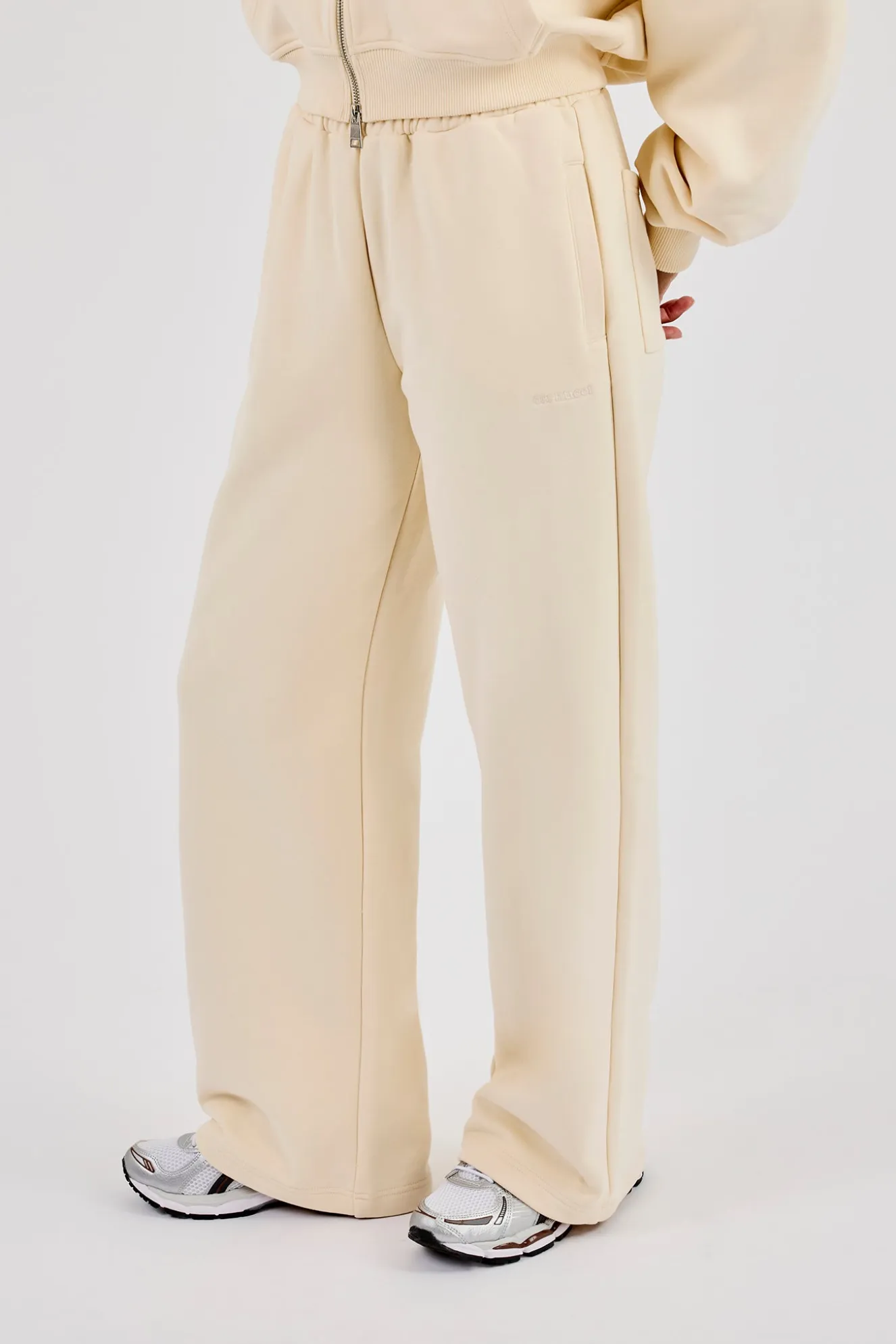 Embroidered Wide Leg Jogger - Butter Yellow