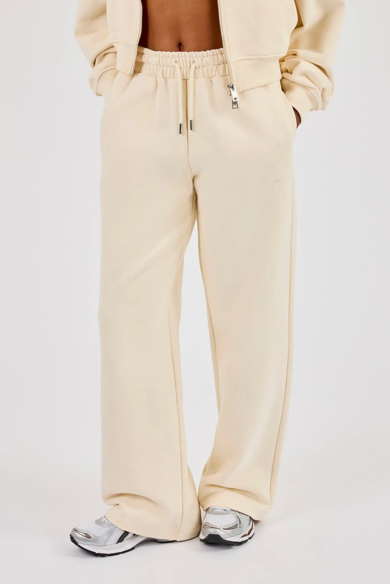 Embroidered Wide Leg Jogger - Butter Yellow