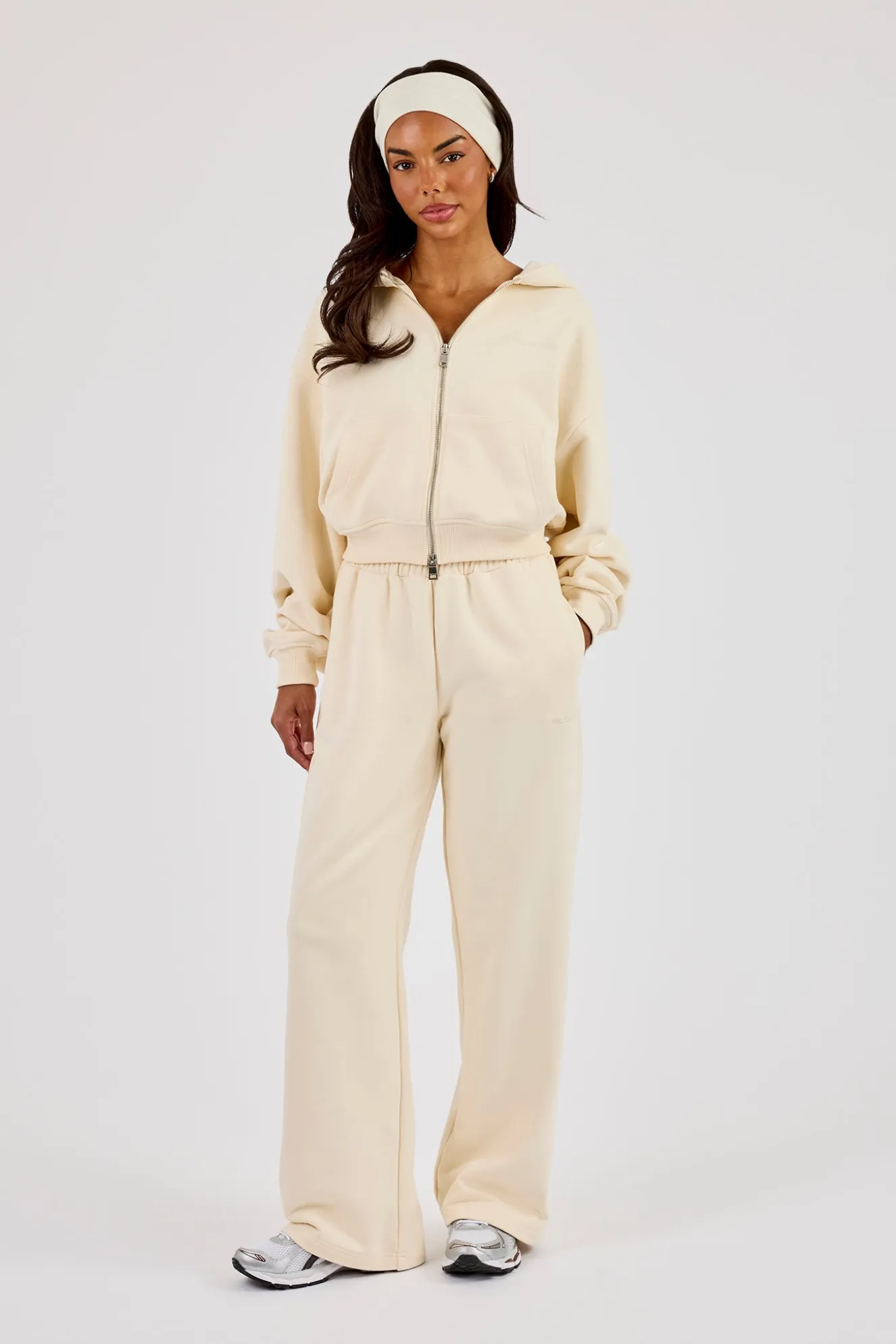 Embroidered Wide Leg Jogger - Butter Yellow