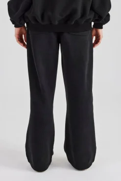 Embroidered Wide Leg Jogger - Black