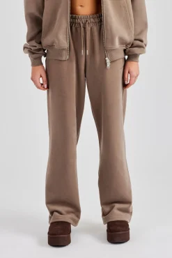 Embroidered Wide Leg Jogger - Taupe