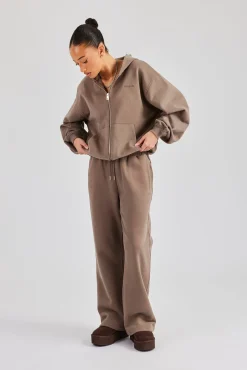Embroidered Wide Leg Jogger - Taupe