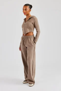 Fitted Reverse Loopback Hoodie & Wide Leg Jogger - Taupe
