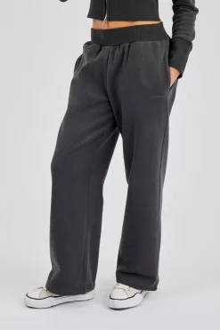 Fitted Rib Wide Leg Jogger - Charcoal