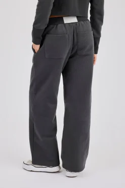Fitted Rib Wide Leg Jogger - Charcoal