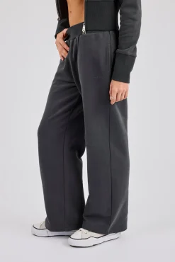 Fitted Rib Wide Leg Jogger - Charcoal