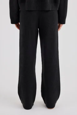 Fluffy Intarsia Wide Leg Jogger - Black