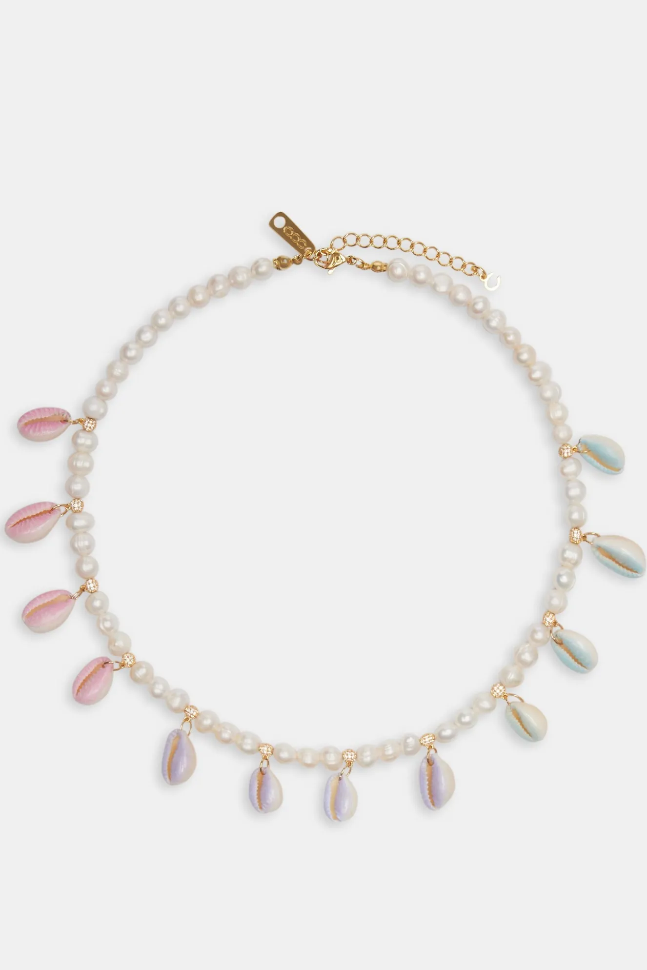 Freshwater Pearl Pastel Cowrie Shell Necklace - Gold - 6mm