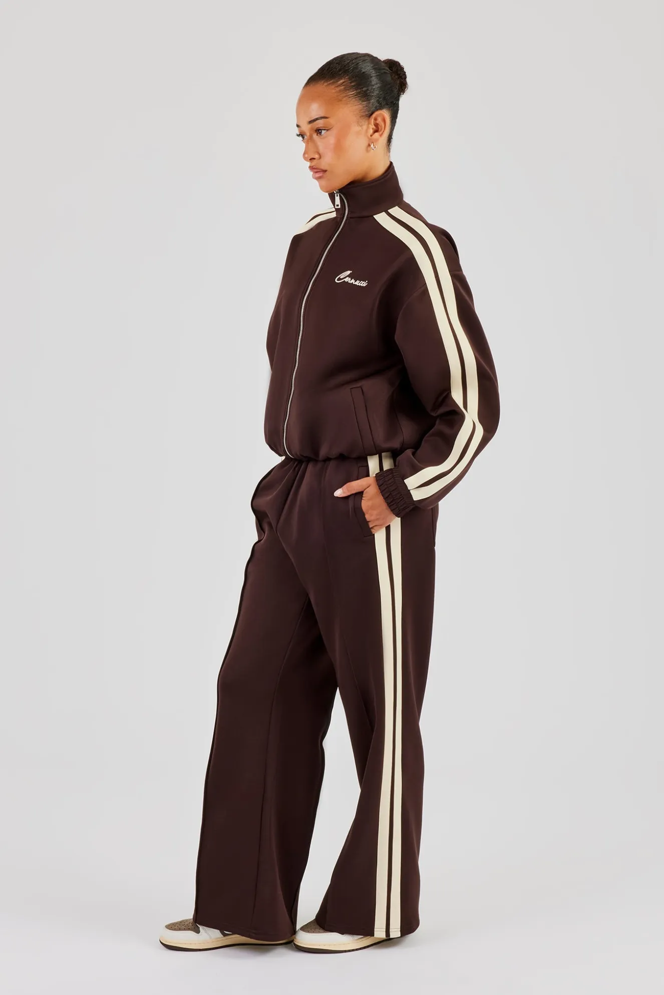 Funnel Neck Butter Yellow Taping Zip Through Tracksuit