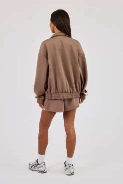 Funnel Neck Taping Zip Through Track Jacket & Taping Short - Taupe