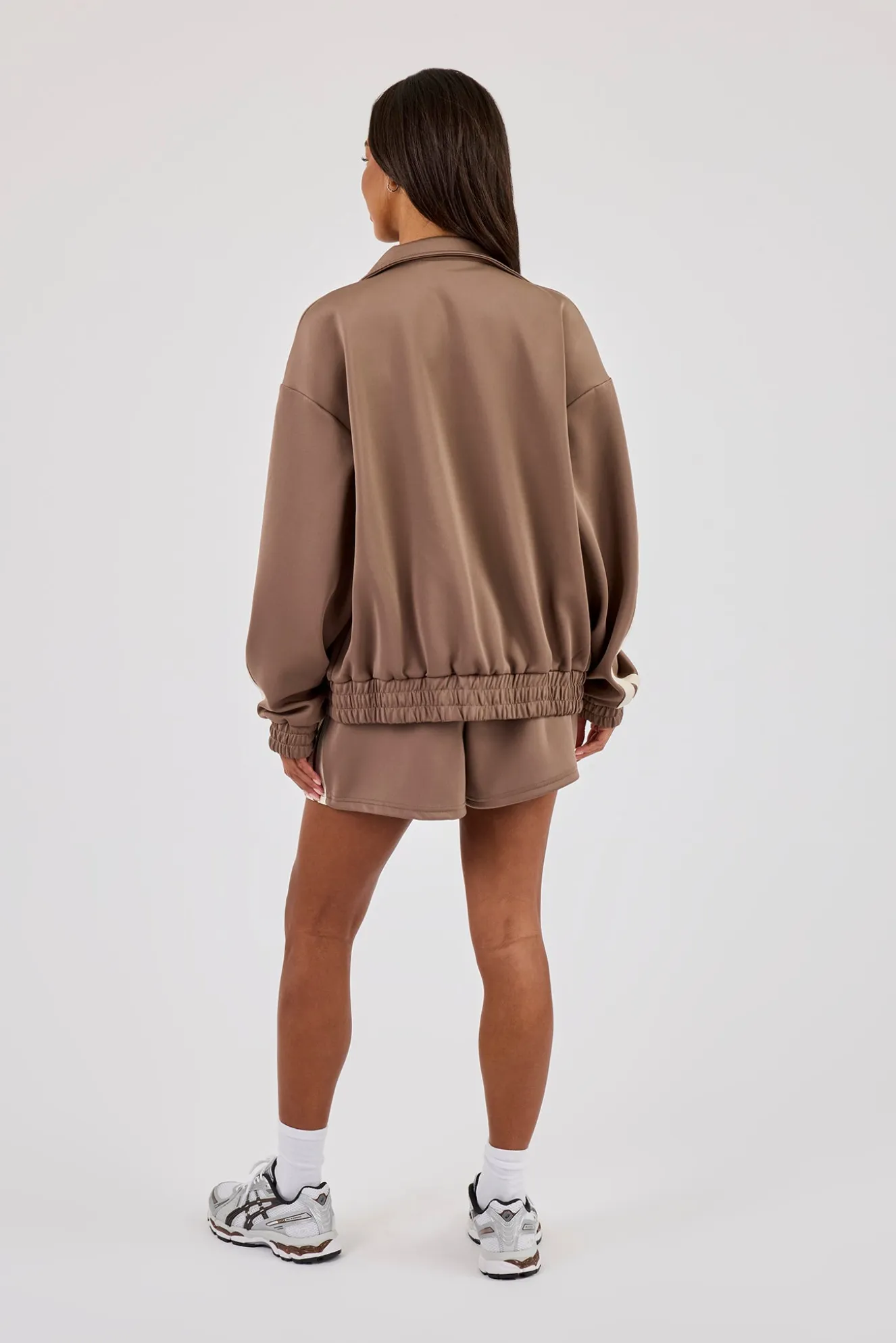 Funnel Neck Taping Zip Through Track Jacket & Taping Short - Taupe