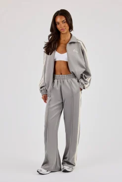 Funnel Neck Taping Zip Through Tracksuit - Grey