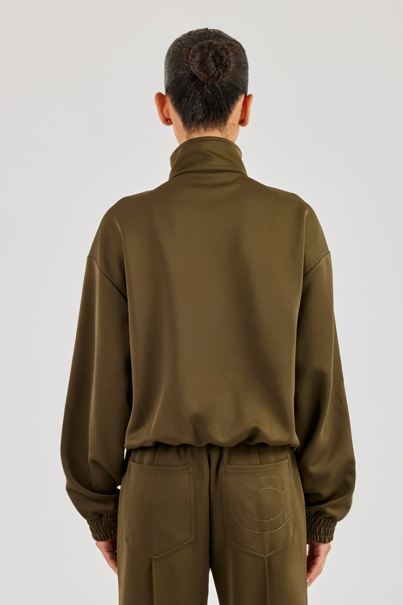Funnel Neck Taping Zip Through Track Jacket - Khaki