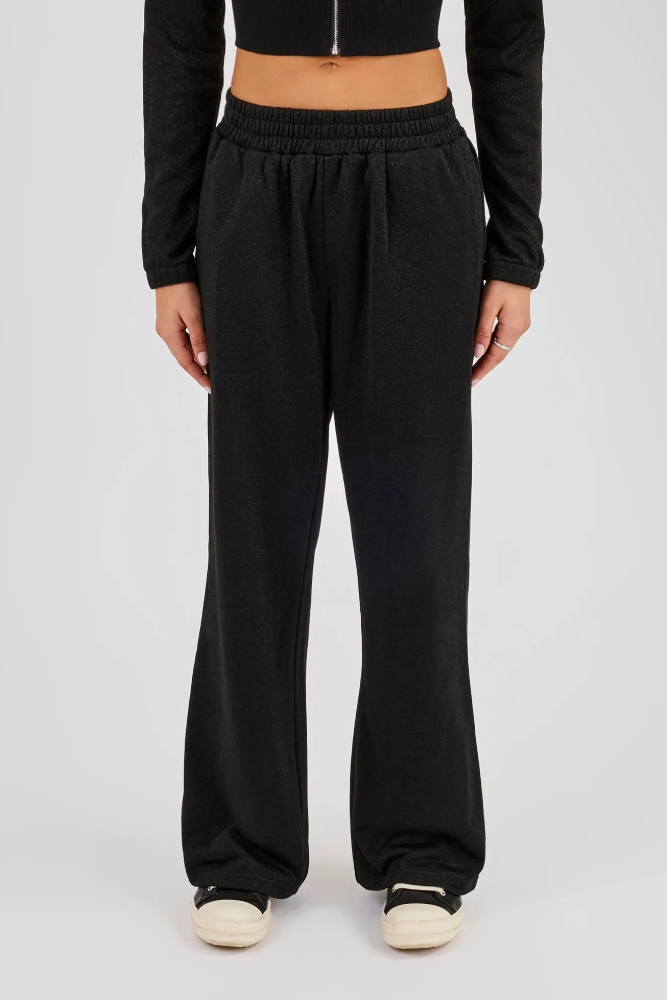 Glitter Wide Leg Jogger - Black