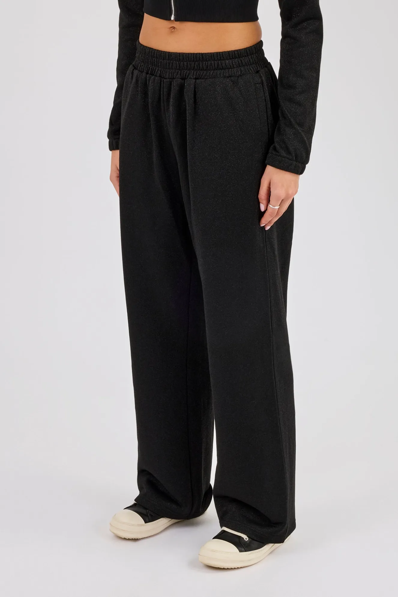 Glitter Wide Leg Jogger - Black