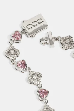 Heart & Iced Motif Gem Bracelet - 6mm - White