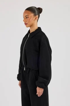 Heavyweight Jersey Collared Bomber Jacket - Black