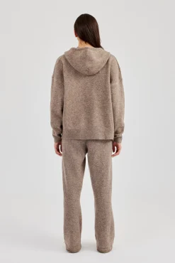 Hooded Zip Through Knitted Tracksuit - Taupe