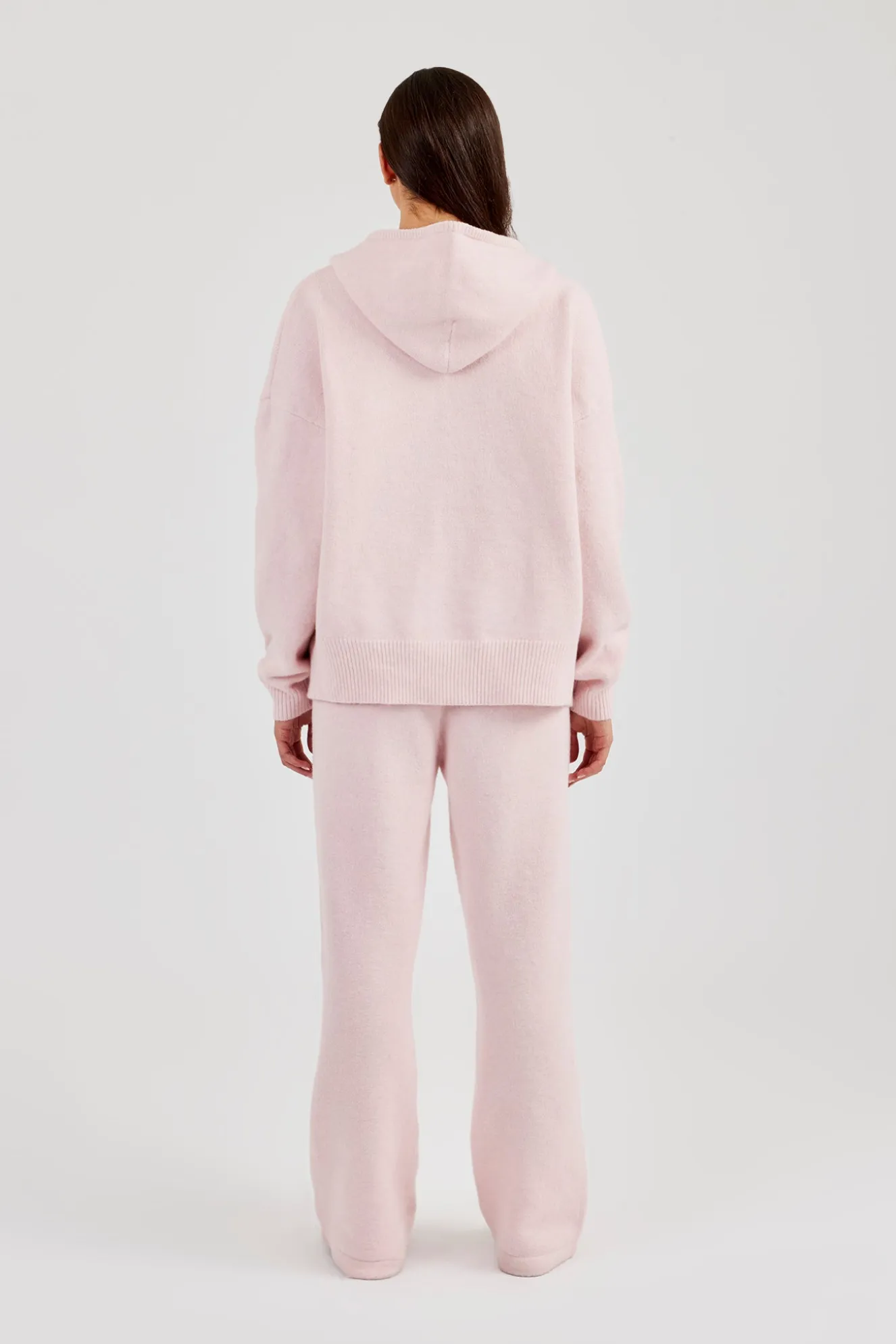 Hooded Zip Through Knitted Tracksuit - Baby Pink