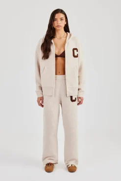 Hooded Zip Through Knitted Tracksuit - Off White