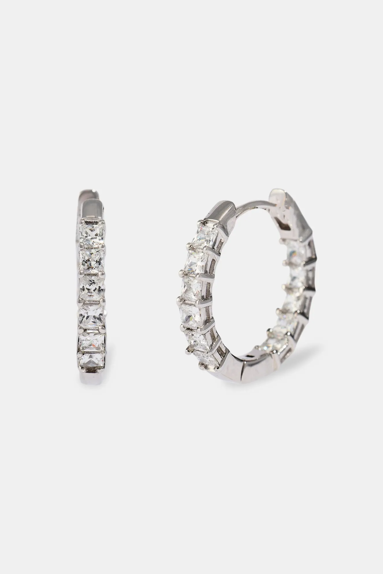 Iced Baguette Hoop Earrings - 20mm - White Gold