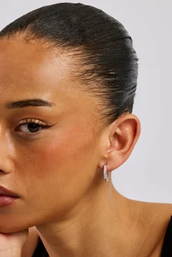 Iced Baguette Hoop Earrings - 20mm - White Gold