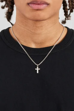 Iced Baguette Stone Cross Necklace - 25mm