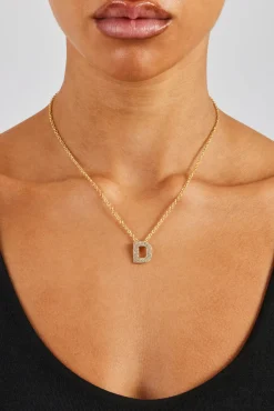 Iced Balloon Letter Necklace - 20mm - Gold
