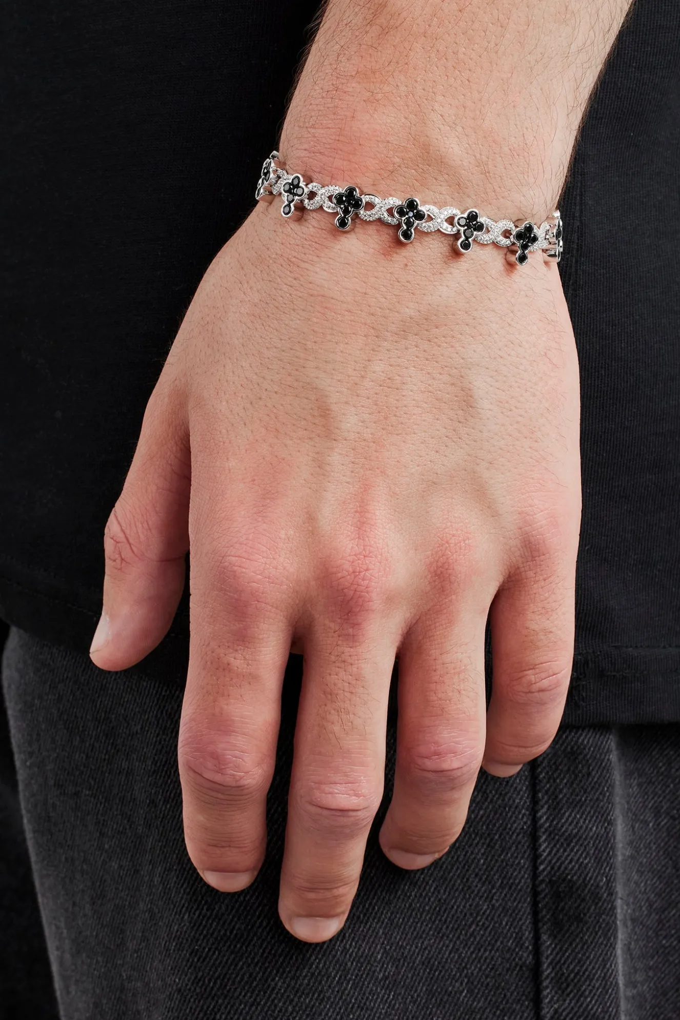Iced Black Cross Infinity Link Bracelet - 10mm