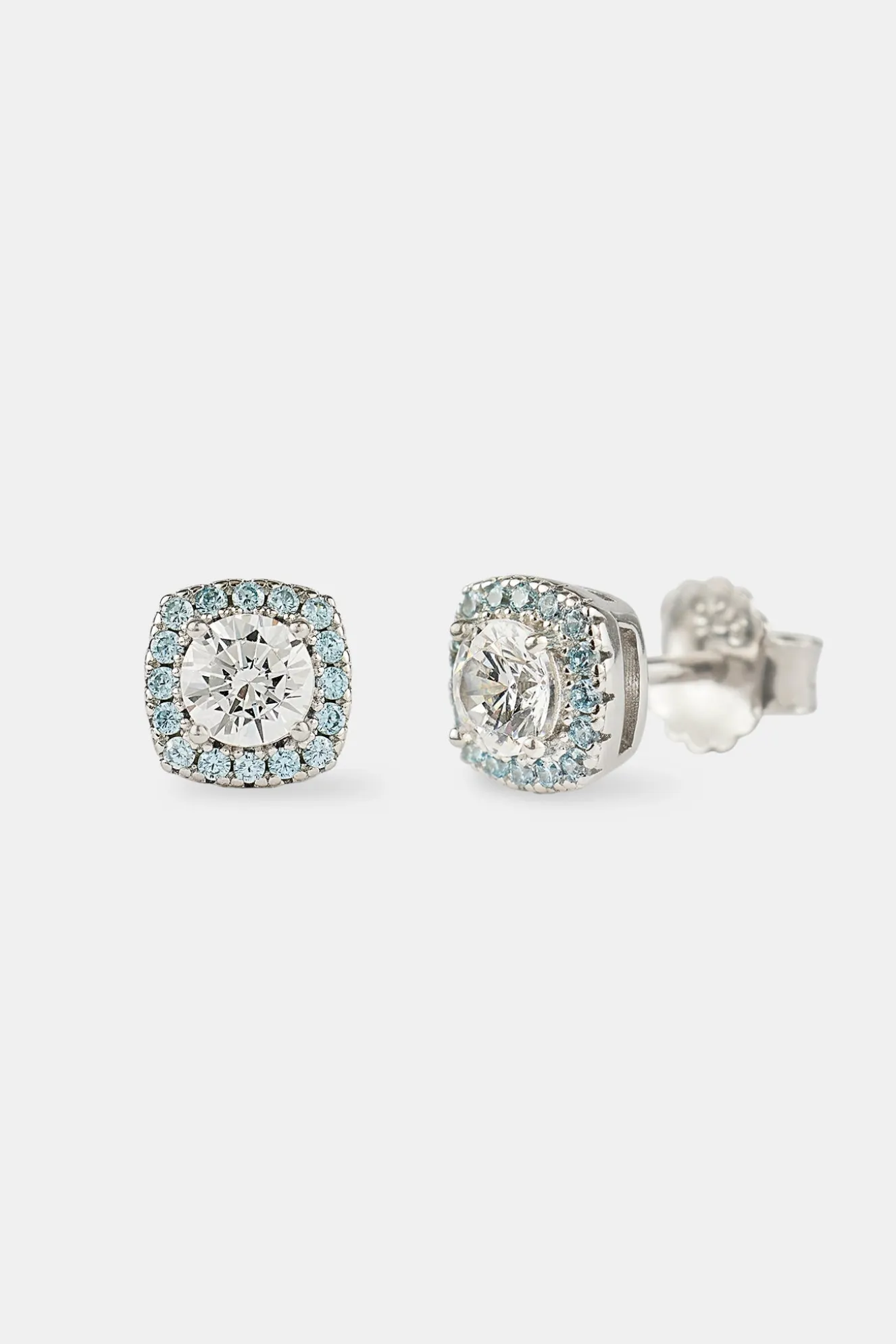 Iced Blue Edge Cluster Stud Earrings - 7mm
