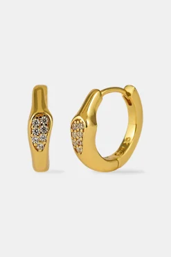 Iced Centre Asymmetric Hoop Earrings - 10mm - Gold