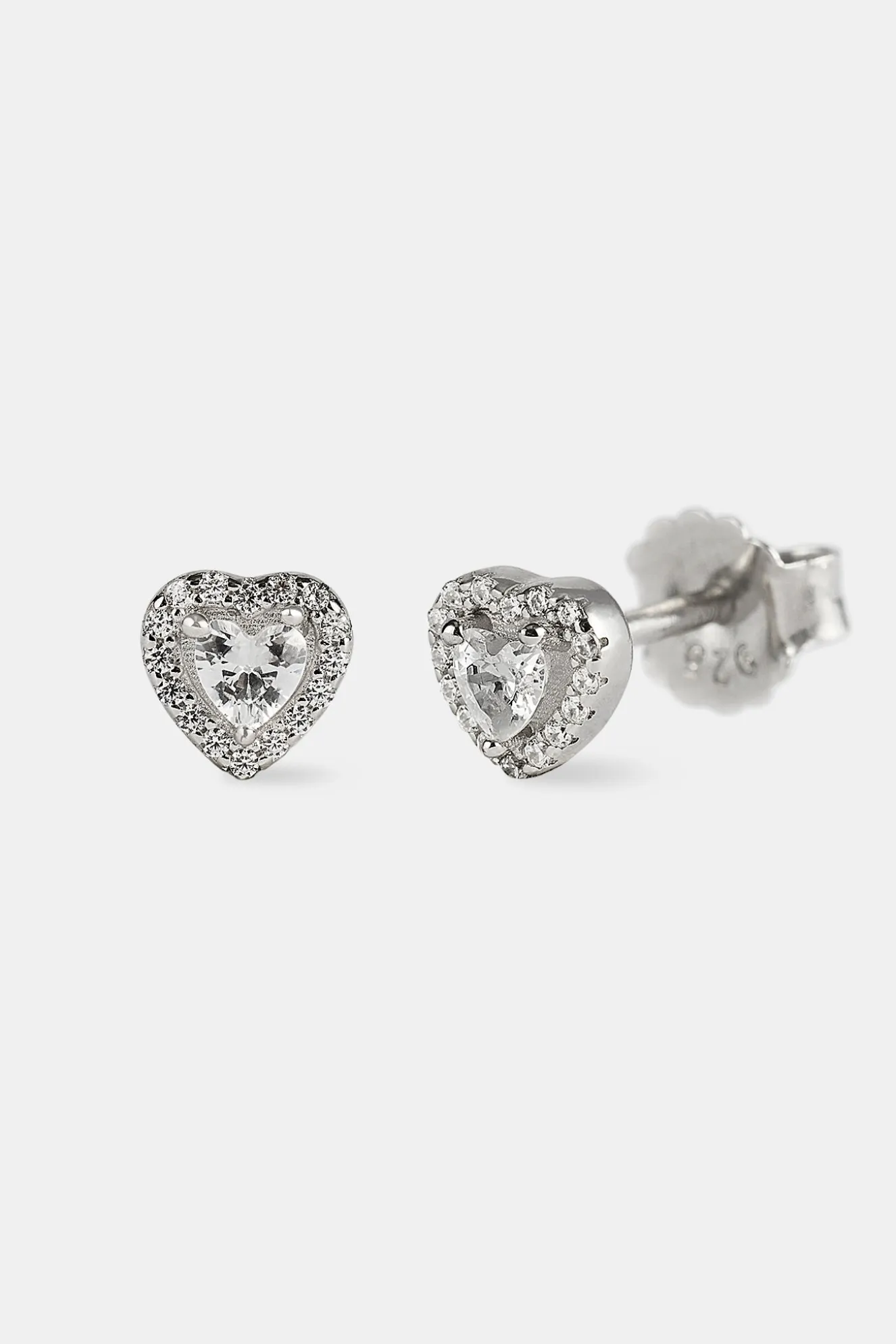 Iced Centre Heart Stud Earrings - 6mm - White