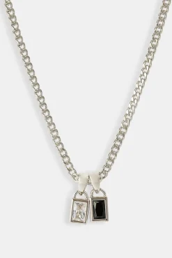 Iced Clear & Black Double Pendant Necklace - 6mm