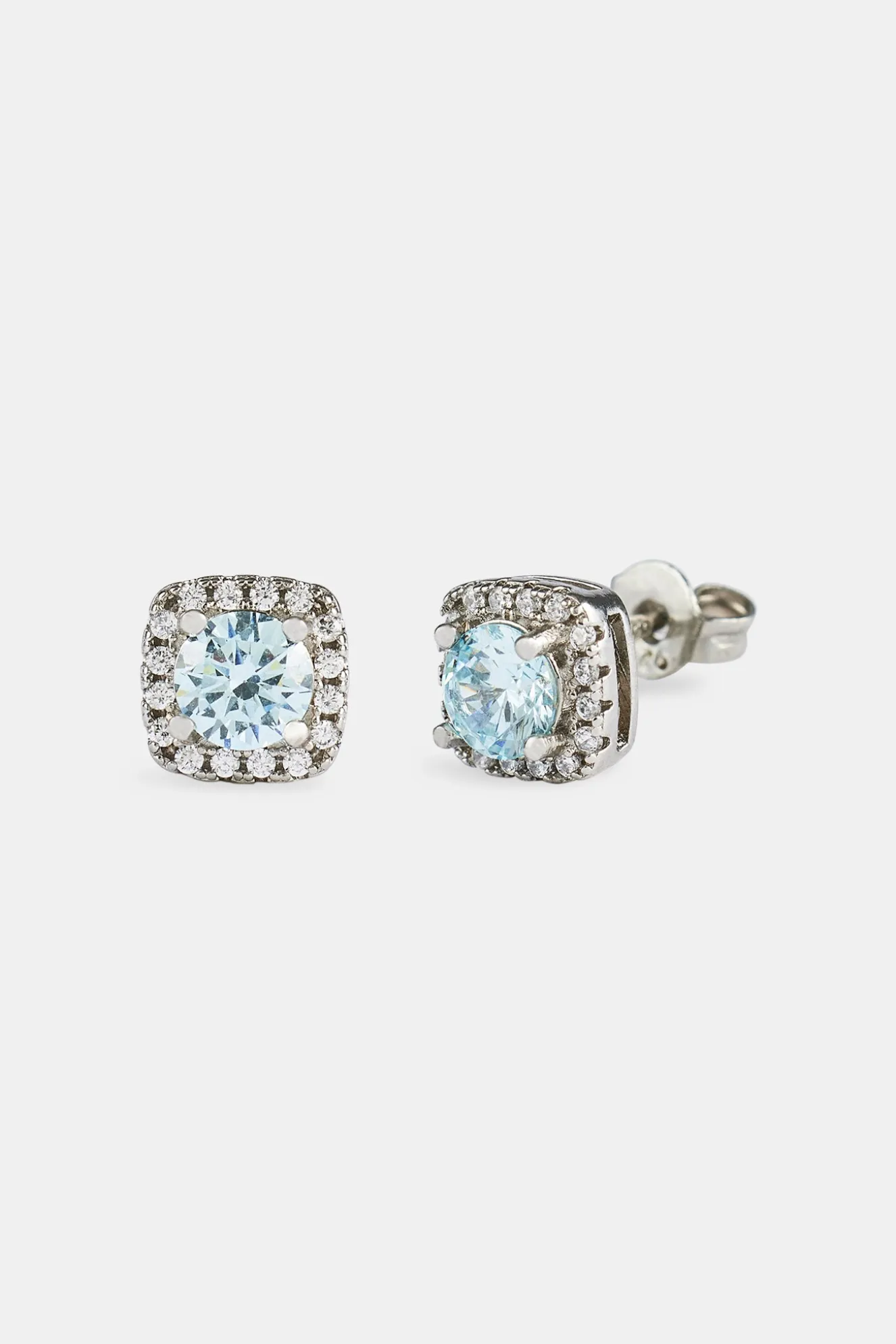 Iced Cluster Blue CZ Stud Earrings - White