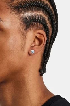 Iced Cluster Blue CZ Stud Earrings - White