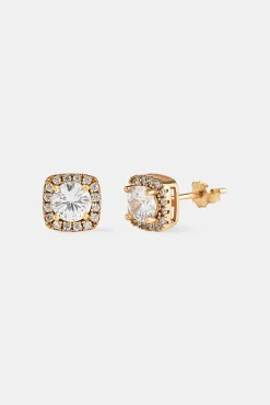 Iced Cluster Stud Earrings - 7mm - Gold