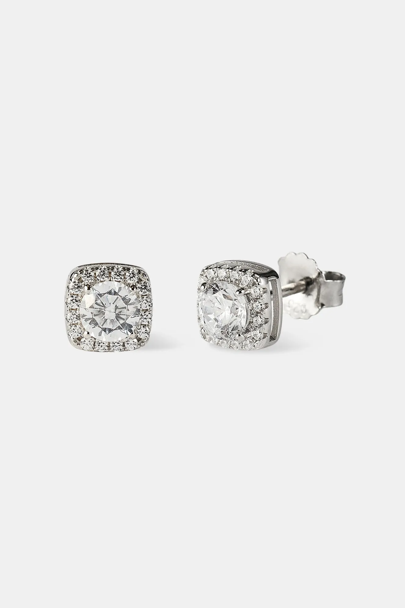 Iced Cluster Stud Earrings - 7mm - White