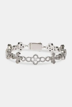 Iced Cross Motif Infinity Bracelet - 8mm - White