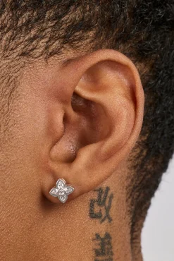Iced Cross Motif Stone Stud Earrings - 8mm