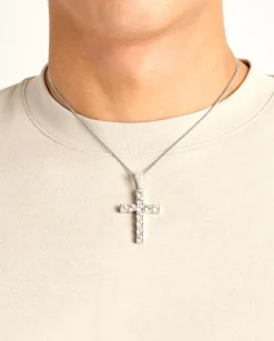 Iced Cross Pendant - 30mm - White