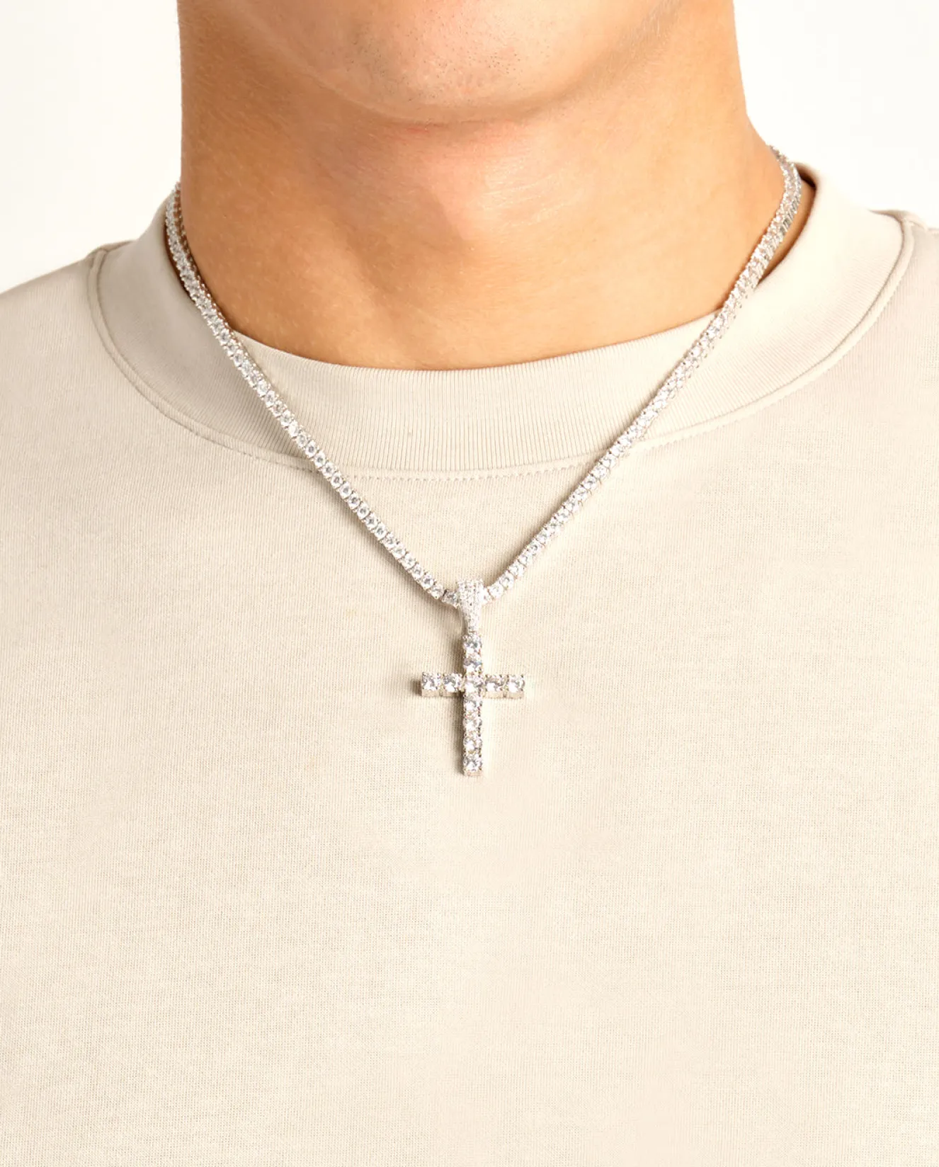 Iced Cross Pendant - 30mm - White
