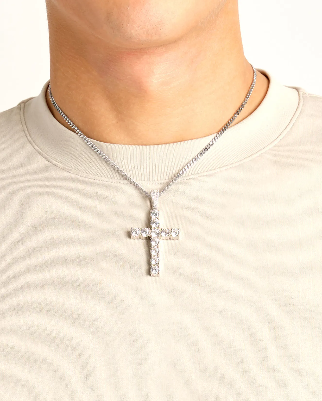Iced Cross Pendant - 30mm - White