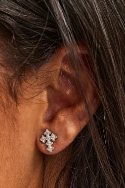 Iced Cross Stud - 10mm - White