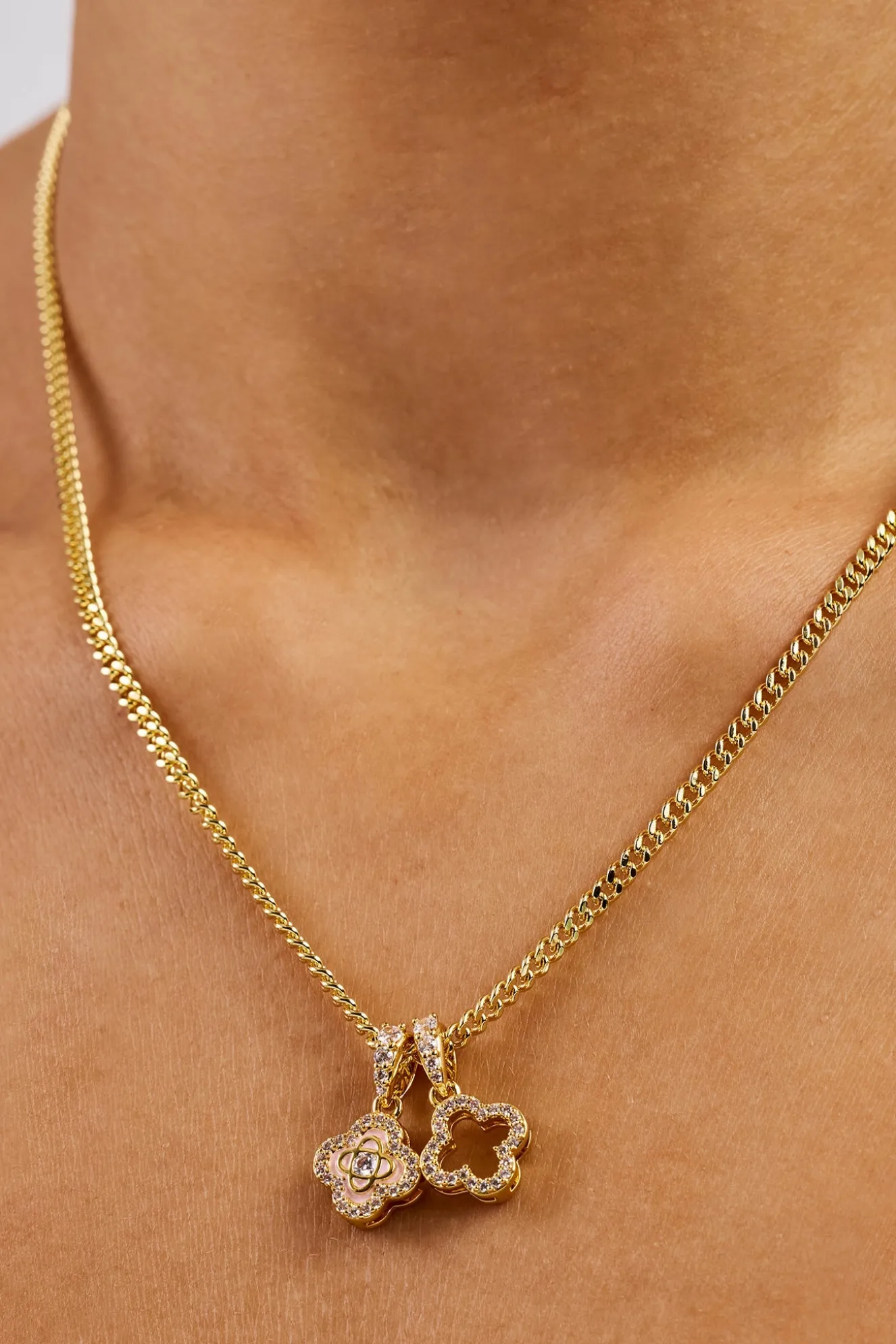 Iced Double Enamel & Iced Motif Necklace - 10mm