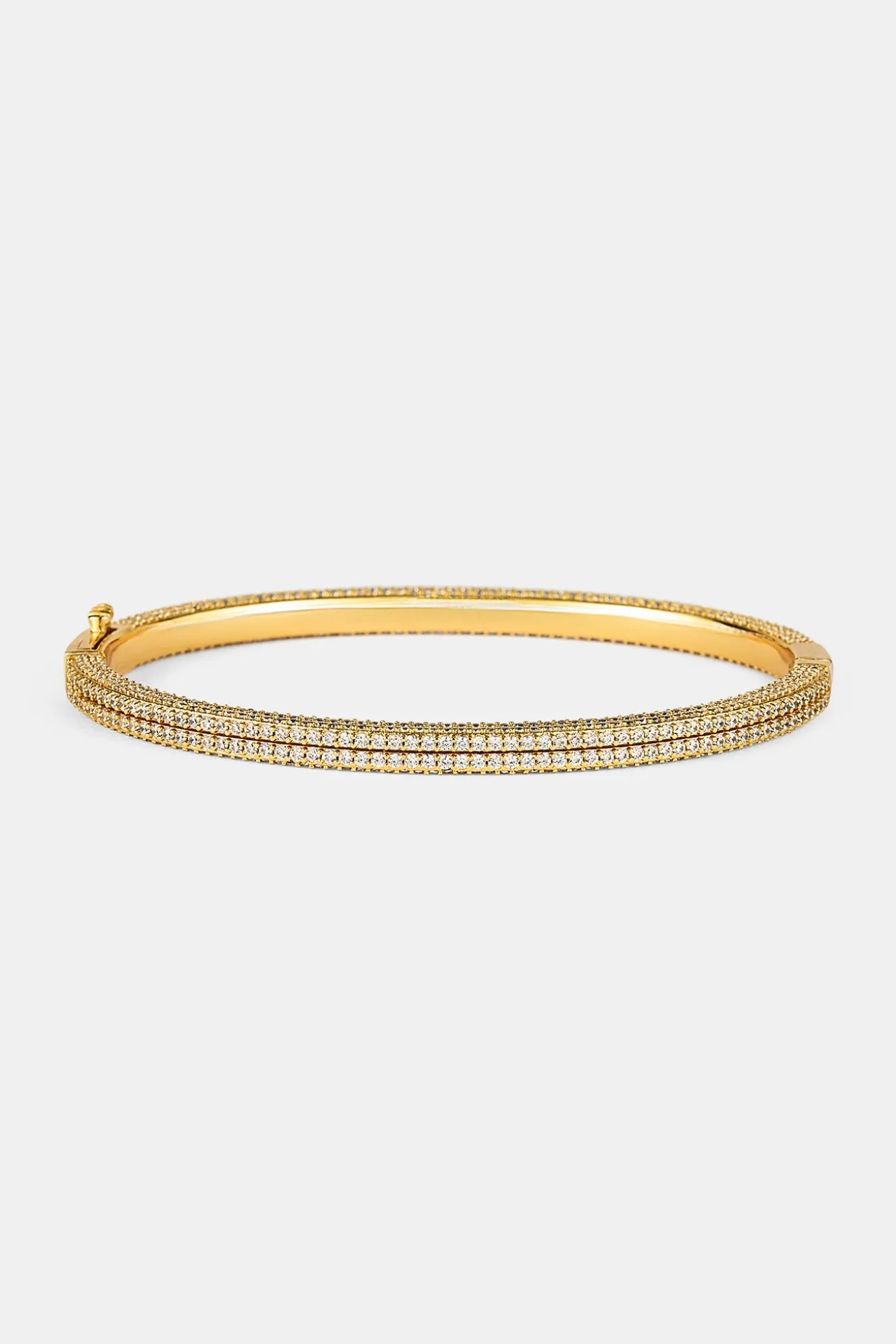 Iced Double Row Tennis Bangle - 4mm - Gold