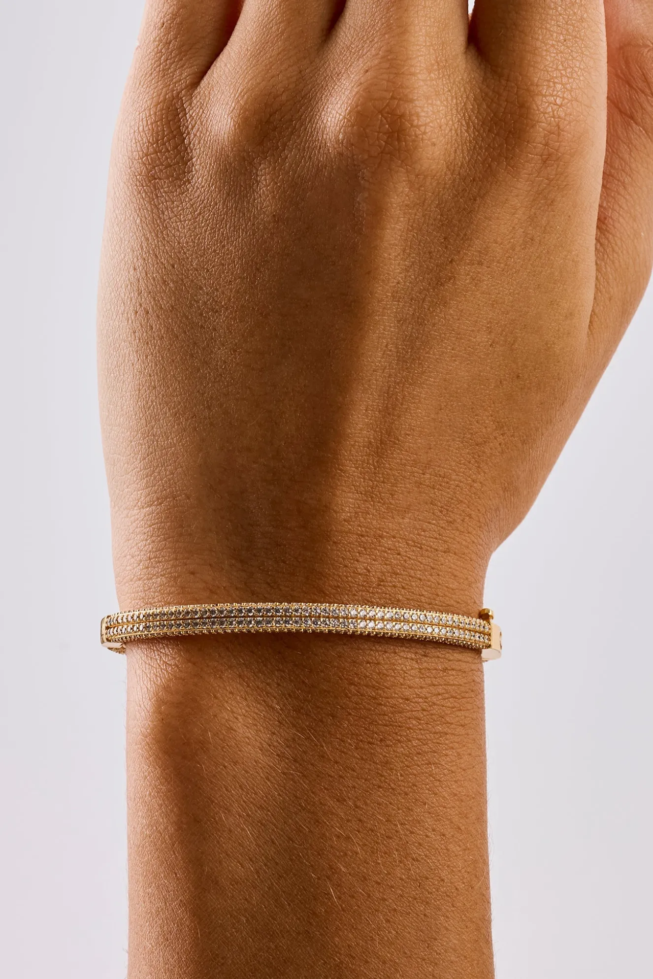 Iced Double Row Tennis Bangle - 4mm - Gold