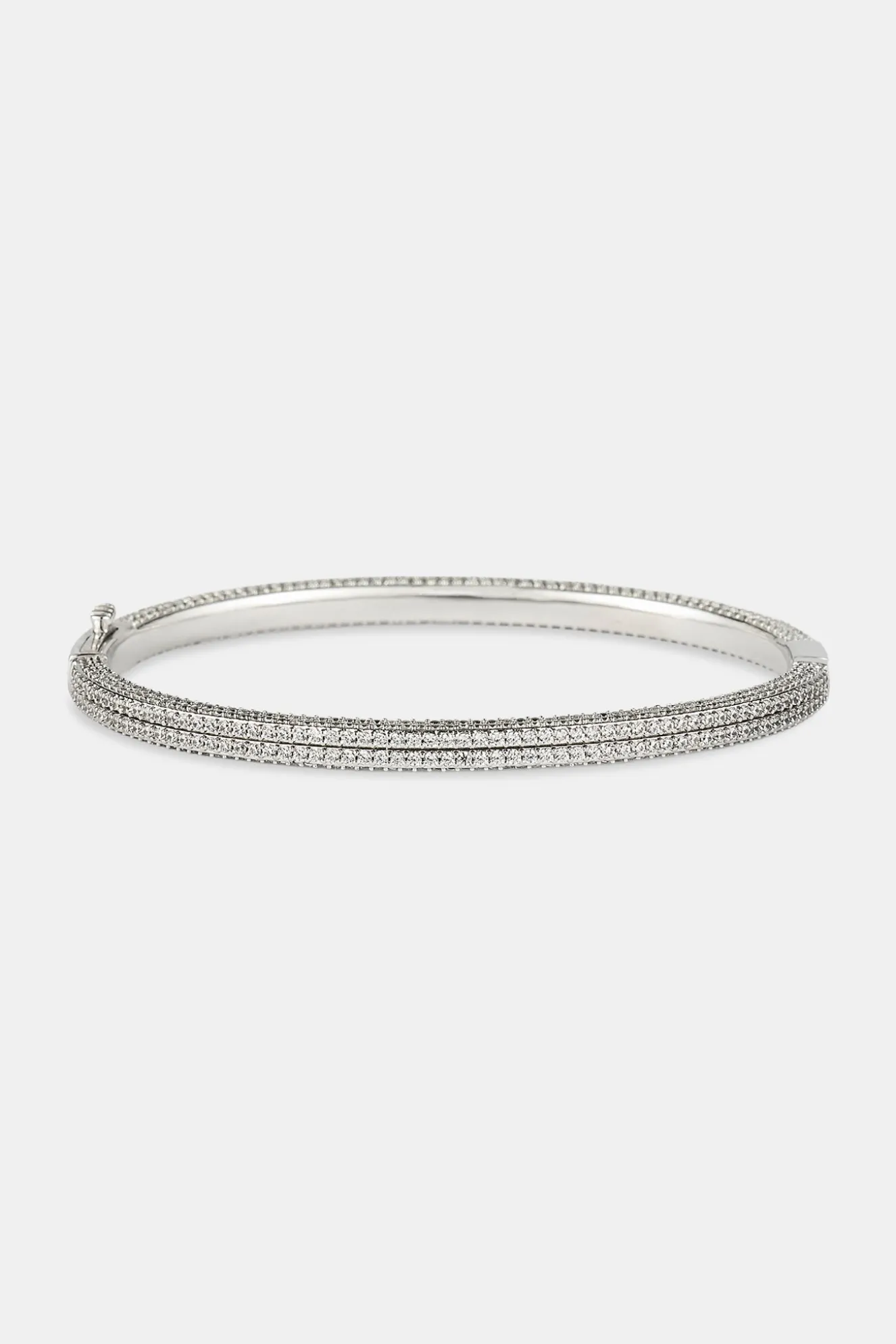 Iced Double Row Tennis Bangle - 4mm - White
