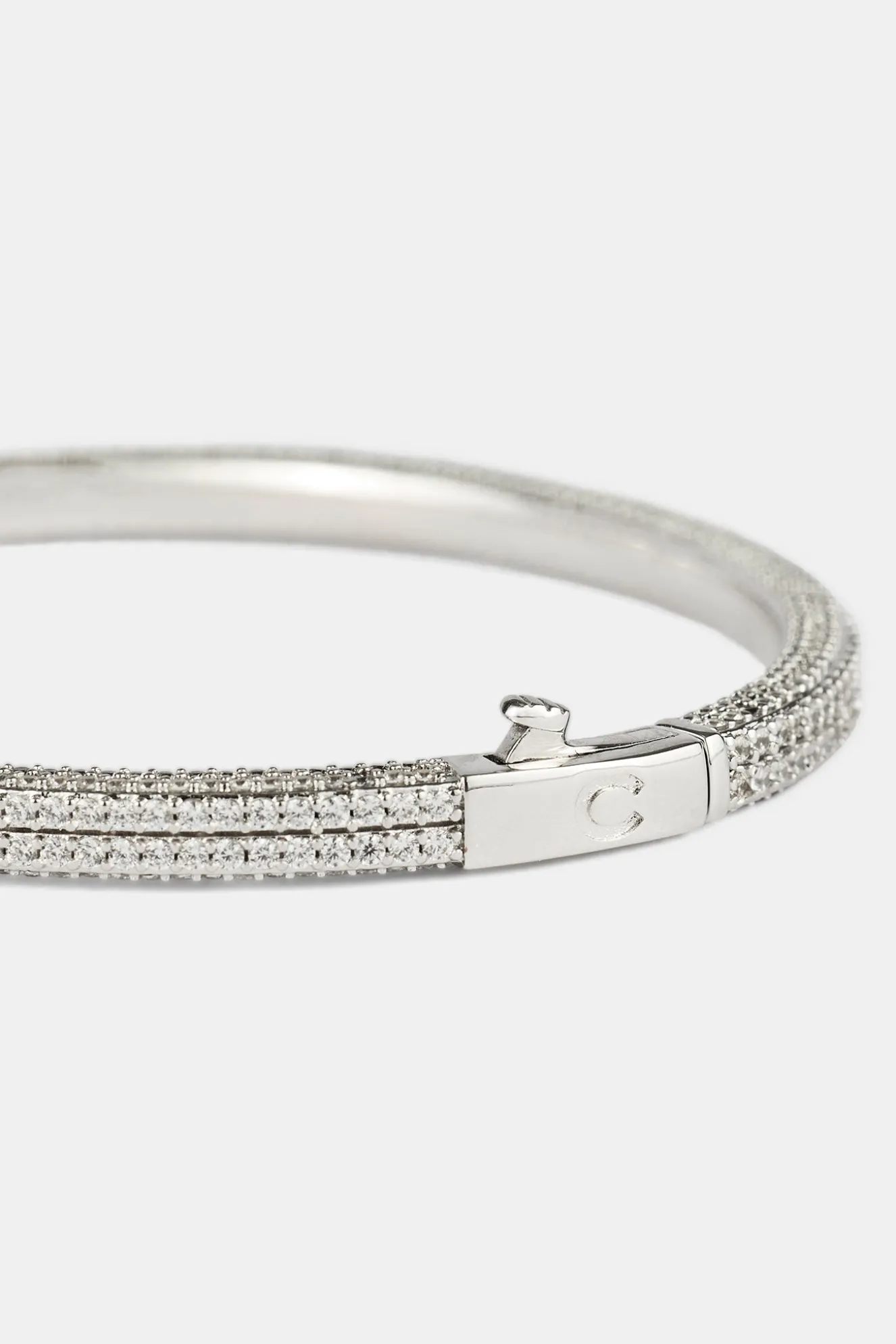 Iced Double Row Tennis Bangle - 4mm - White